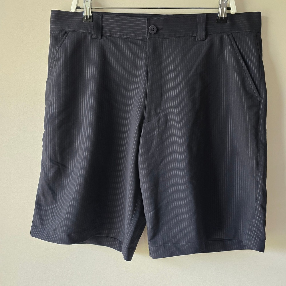 Under Armour Mens Pinstripe Golf Shorts Black Grey Stretch Size 38 Performance